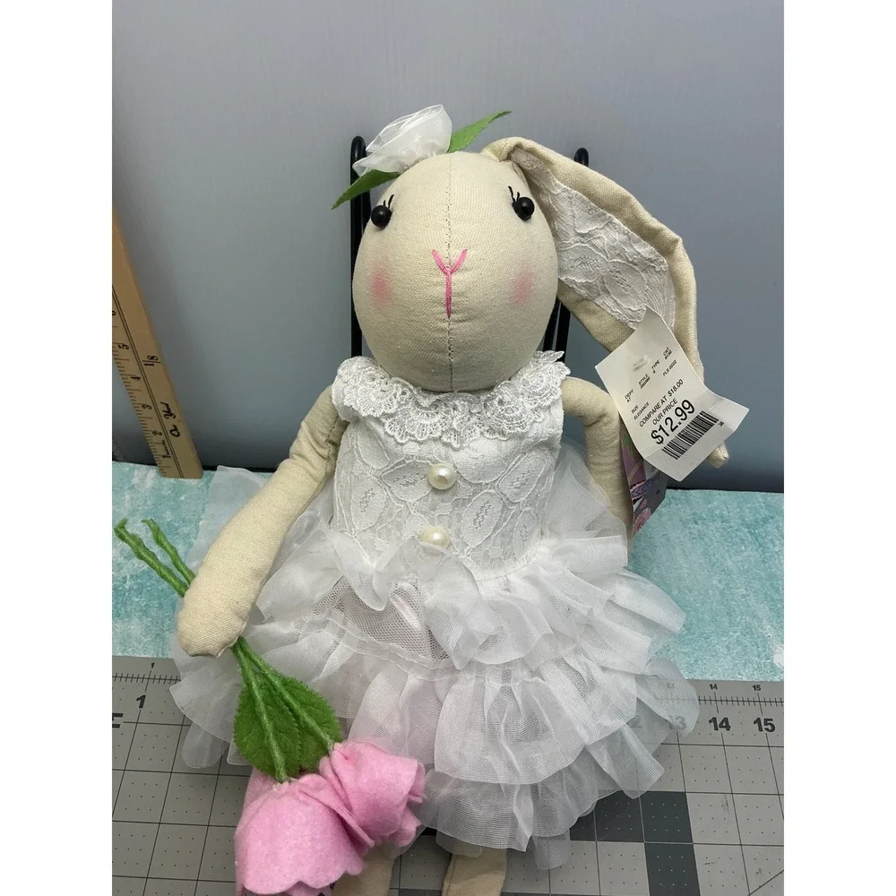 222 Elegance Whimsical Long Leg Bunny Doll White Lace Tutu Pink Rose NWT 22in